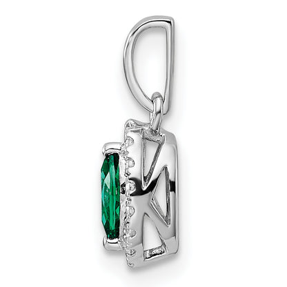 14k White Gold 1/10 Ct. Lab Grown Diamond VS/SI+ G+ and Lab Created Emerald May Birthstone Pendant