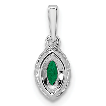 14k White Gold 1/10 Ct. Lab Grown Diamond VS/SI+ G+ and Lab Created Emerald May Birthstone Pendant