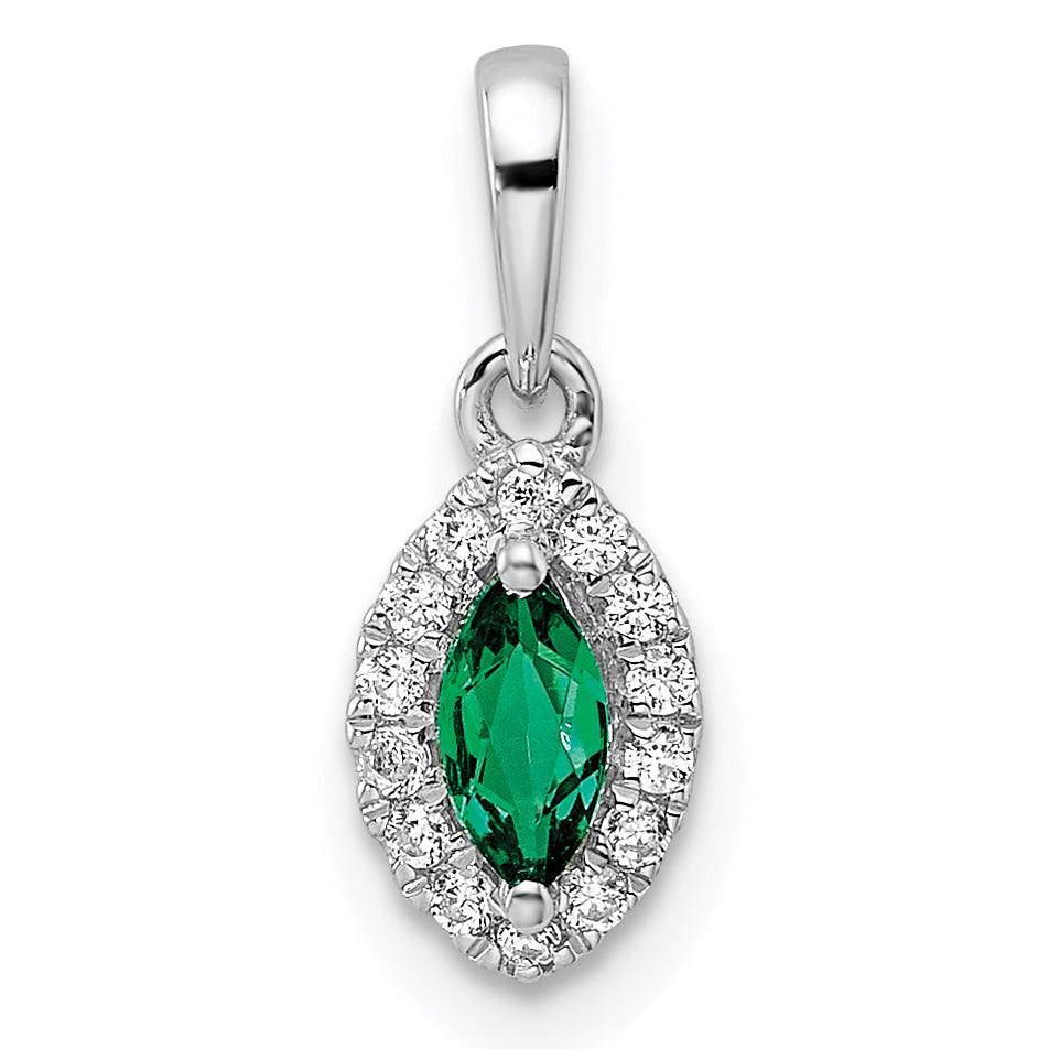 14k White Gold 1/10 Ct. Lab Grown Diamond VS/SI+ G+ and Lab Created Emerald May Birthstone Pendant