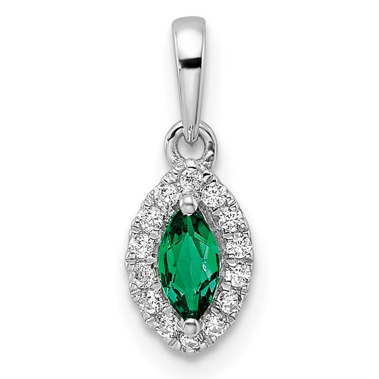 14k White Gold 1/10 Ct. Lab Grown Diamond VS/SI+ G+ and Lab Created Emerald May Birthstone Pendant