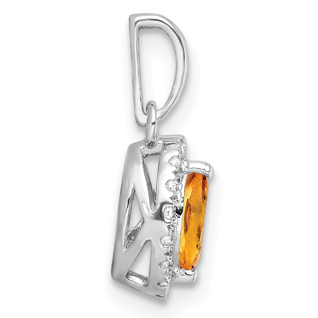 14k White Gold 1/10 Ct. Lab Grown Diamond VS/SI+ G+ and Citrine November Birthstone Pendant