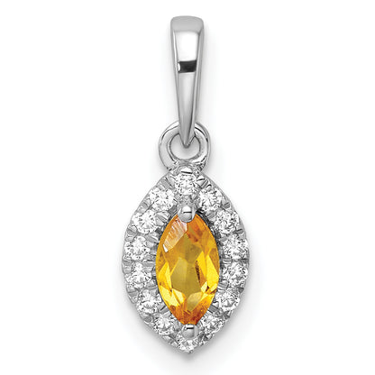 14k White Gold 1/10 Ct. Lab Grown Diamond VS/SI+ G+ and Citrine November Birthstone Pendant