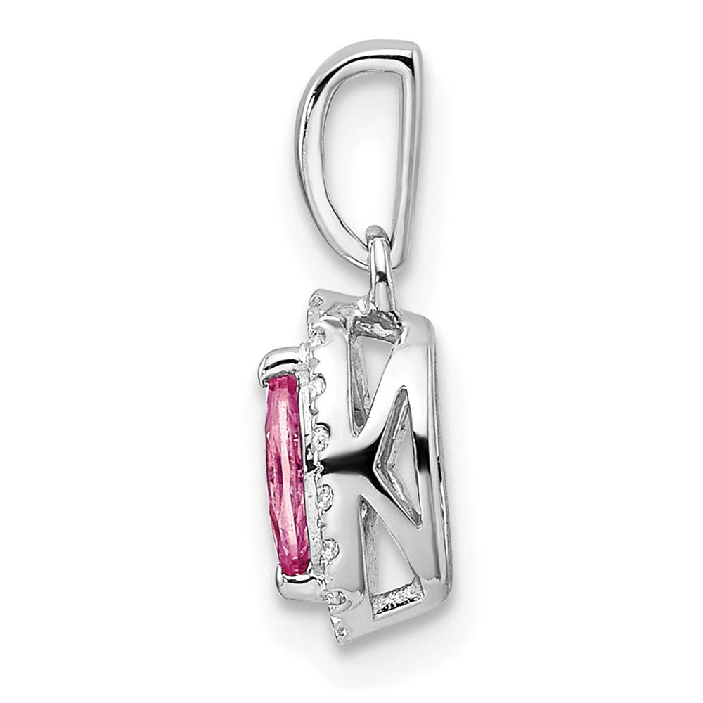 14k White Gold 1/10 Ct. Lab Grown Diamond VS/SI+ G+ and Lab Created Pink Sapphire October Birthstone Pendant
