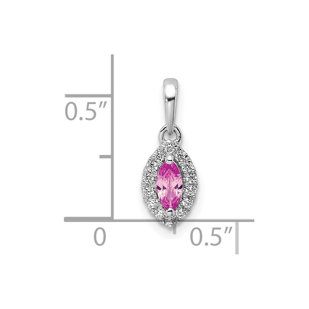 14k White Gold 1/10 Ct. Lab Grown Diamond VS/SI+ G+ and Lab Created Pink Sapphire October Birthstone Pendant