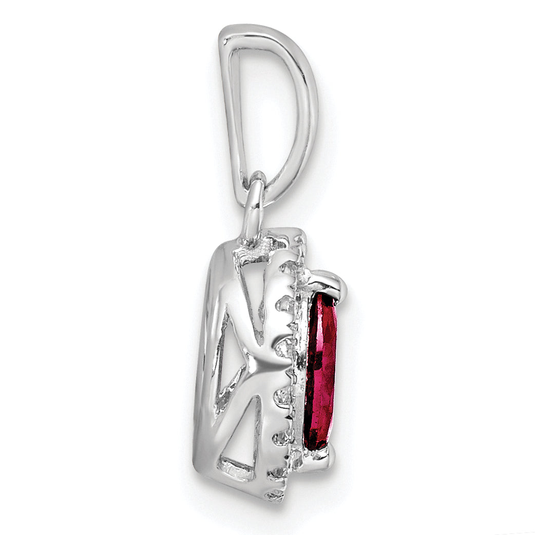 14k White Gold 1/10 Ct. Lab Grown Diamond VS/SI+ G+ and Lab Created Ruby July Birthstone Pendant