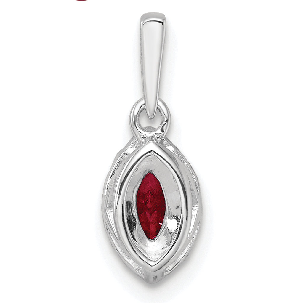 14k White Gold 1/10 Ct. Lab Grown Diamond VS/SI+ G+ and Lab Created Ruby July Birthstone Pendant