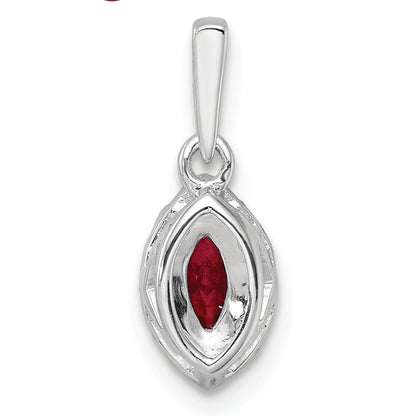 14k White Gold 1/10 Ct. Lab Grown Diamond VS/SI+ G+ and Lab Created Ruby July Birthstone Pendant