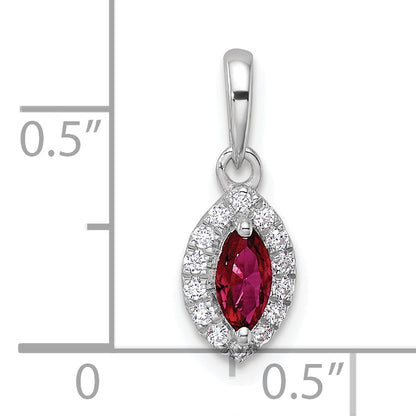 14k White Gold 1/10 Ct. Lab Grown Diamond VS/SI+ G+ and Lab Created Ruby July Birthstone Pendant
