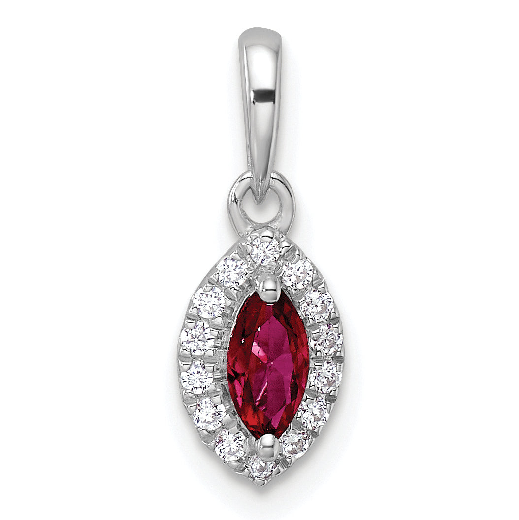 14k White Gold 1/10 Ct. Lab Grown Diamond VS/SI+ G+ and Lab Created Ruby July Birthstone Pendant