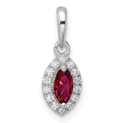 14k White Gold 1/10 Ct. Lab Grown Diamond VS/SI+ G+ and Lab Created Ruby July Birthstone Pendant