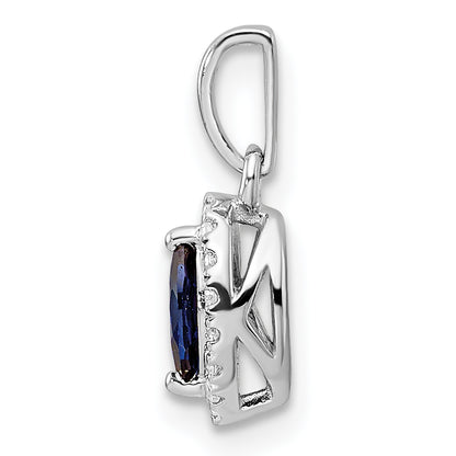 14k White Gold 1/10 Ct. Lab Grown Diamond VS/SI+ G+ and Lab Created Blue Sapphire September Birthstone Pendant