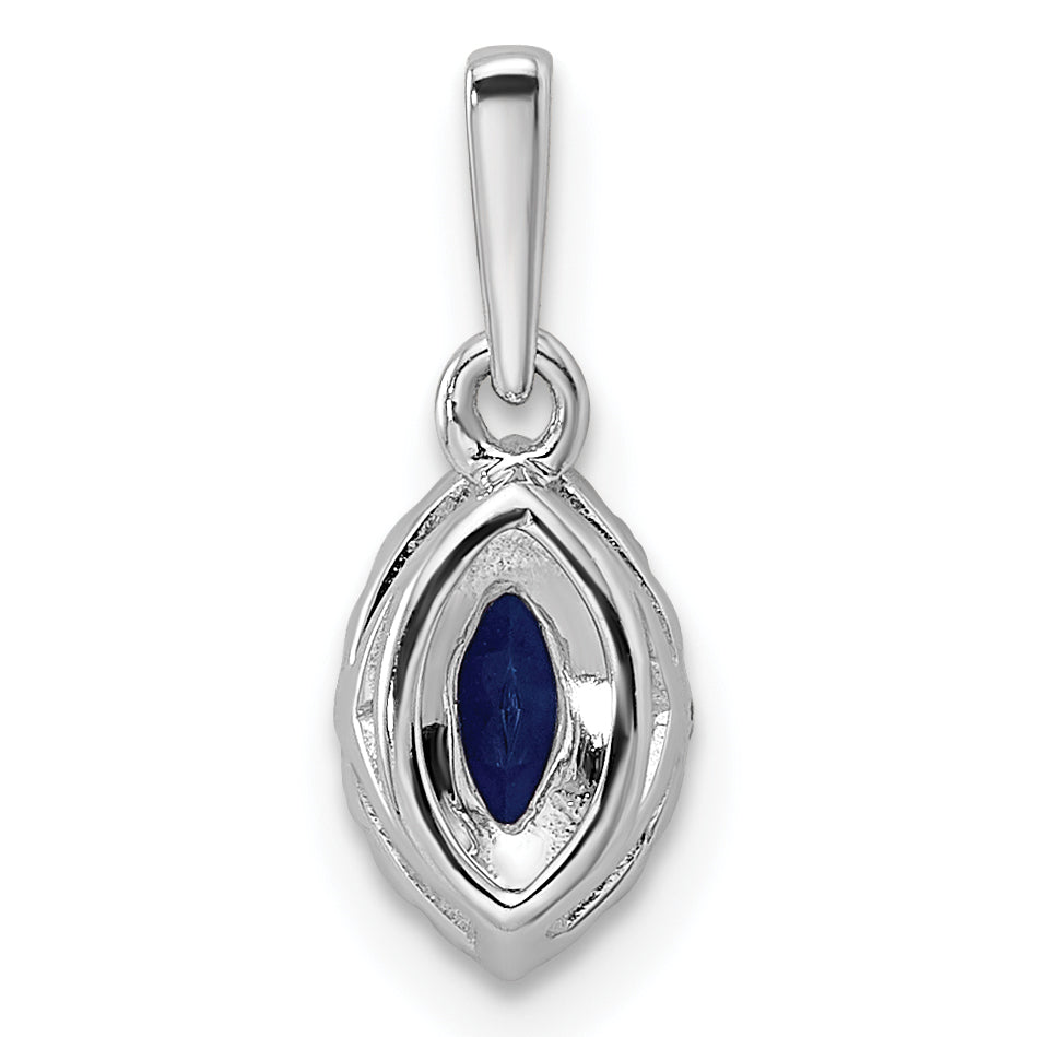 14k White Gold 1/10 Ct. Lab Grown Diamond VS/SI+ G+ and Lab Created Blue Sapphire September Birthstone Pendant