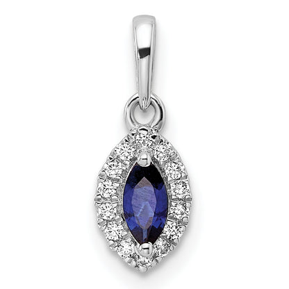 14k White Gold 1/10 Ct. Lab Grown Diamond VS/SI+ G+ and Lab Created Blue Sapphire September Birthstone Pendant