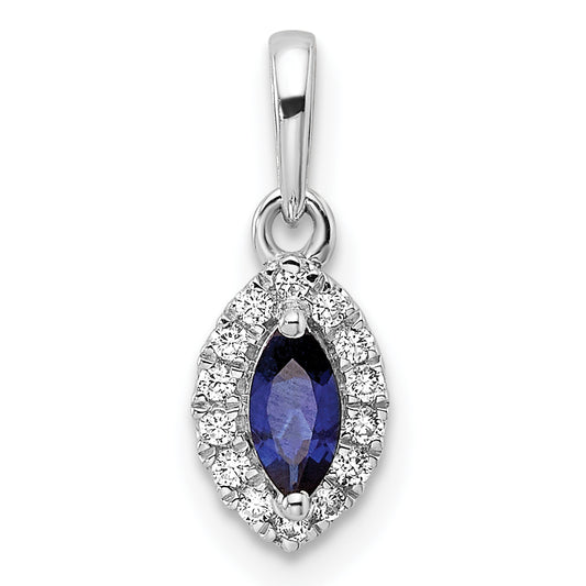 14k White Gold 1/10 Ct. Lab Grown Diamond VS/SI+ G+ and Lab Created Blue Sapphire September Birthstone Pendant