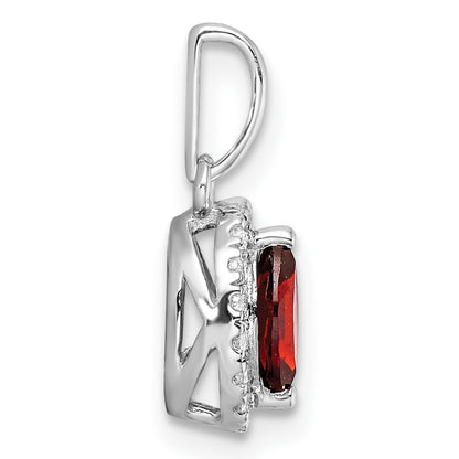 14k White Gold 1/10 Ct. Lab Grown Diamond VS/SI+ G+ and Garnet January Birthstone Pendant