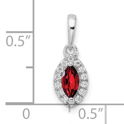 14k White Gold 1/10 Ct. Lab Grown Diamond VS/SI+ G+ and Garnet January Birthstone Pendant