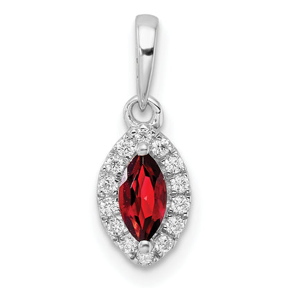 14k White Gold 1/10 Ct. Lab Grown Diamond VS/SI+ G+ and Garnet January Birthstone Pendant