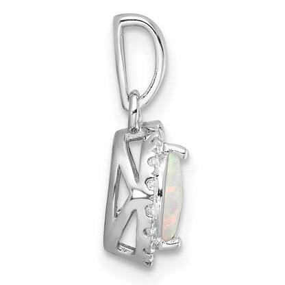 14k White Gold 1/10 Ct. Lab Grown Diamond VS/SI+ G+ and Lab Created Opal October Birthstone Pendant