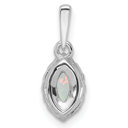 14k White Gold 1/10 Ct. Lab Grown Diamond VS/SI+ G+ and Lab Created Opal October Birthstone Pendant