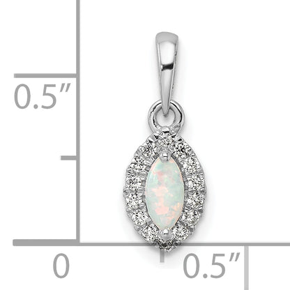 14k White Gold 1/10 Ct. Lab Grown Diamond VS/SI+ G+ and Lab Created Opal October Birthstone Pendant