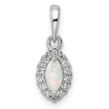 14k White Gold 1/10 Ct. Lab Grown Diamond VS/SI+ G+ and Lab Created Opal October Birthstone Pendant