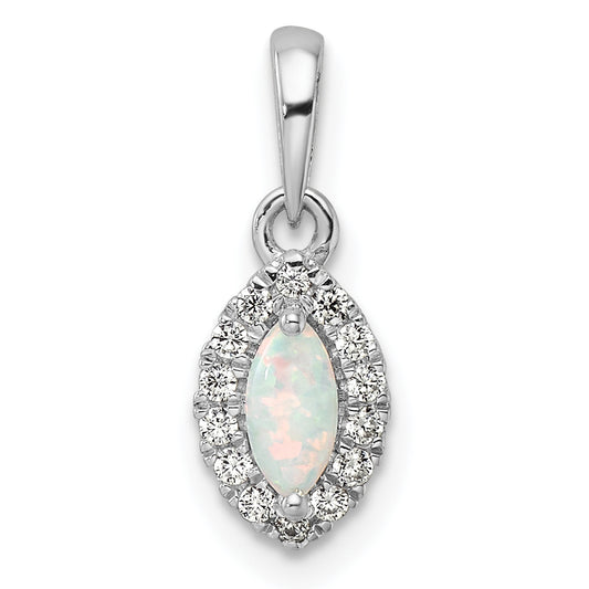 14k White Gold 1/10 Ct. Lab Grown Diamond VS/SI+ G+ and Lab Created Opal October Birthstone Pendant