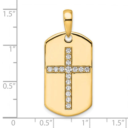 14K Yellow Gold True Origin Men'S 1/2 Carat Lab Grown Diamond Vs D E F Cross Dog Tag Pendant