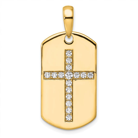 14K Yellow Gold True Origin Men'S 1/2 Carat Lab Grown Diamond Vs D E F Cross Dog Tag Pendant