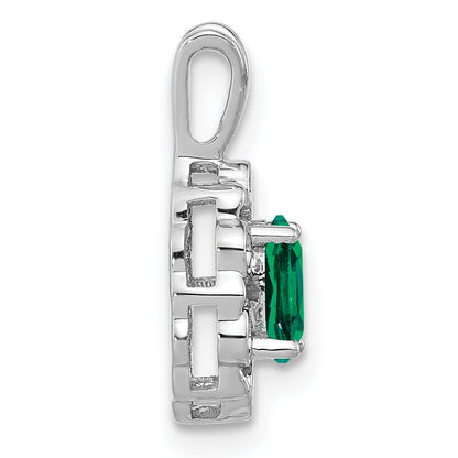 14k White Gold 1/10 Ct. Lab Grown Diamond VS/SI+ G+ and Lab Created Emerald Pendant