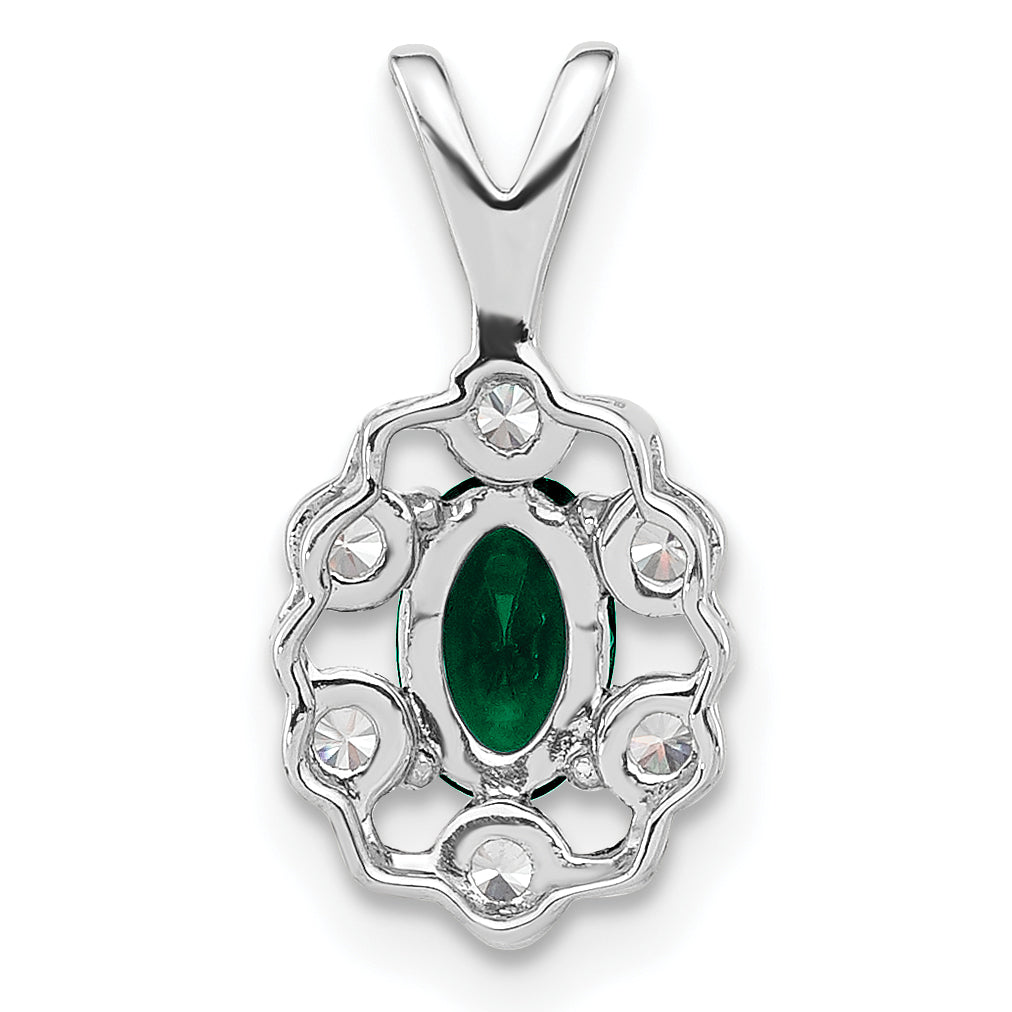 14k White Gold 1/10 Ct. Lab Grown Diamond VS/SI+ G+ and Lab Created Emerald Pendant