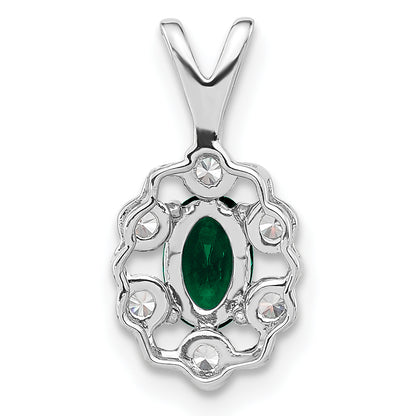 14k White Gold 1/10 Ct. Lab Grown Diamond VS/SI+ G+ and Lab Created Emerald Pendant