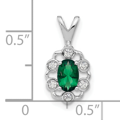 14k White Gold 1/10 Ct. Lab Grown Diamond VS/SI+ G+ and Lab Created Emerald Pendant