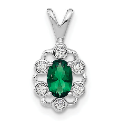 14k White Gold 1/10 Ct. Lab Grown Diamond VS/SI+ G+ and Lab Created Emerald Pendant