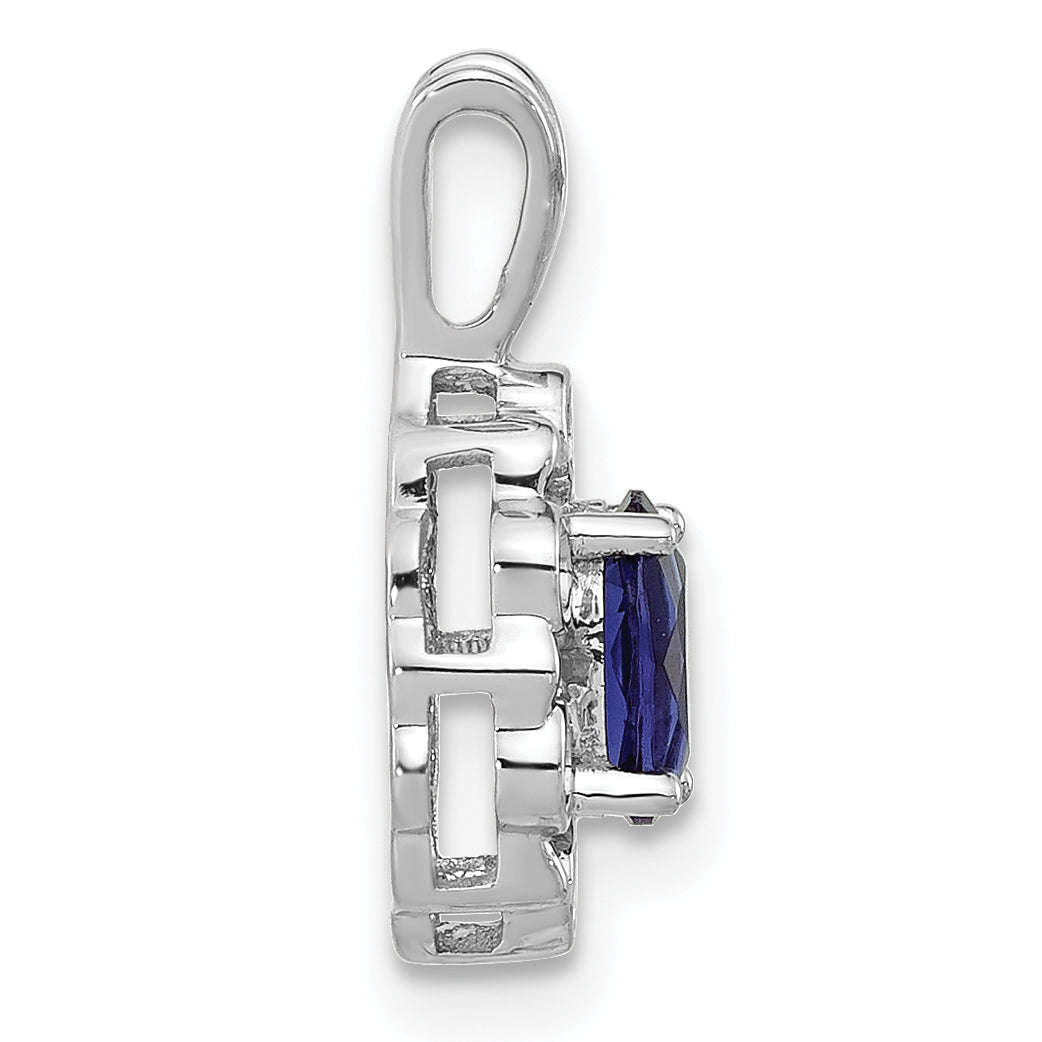 14k White Gold 1/10 Ct. Lab Grown Diamond VS/SI+ G+ and Lab Created Blue Sapphire Pendant