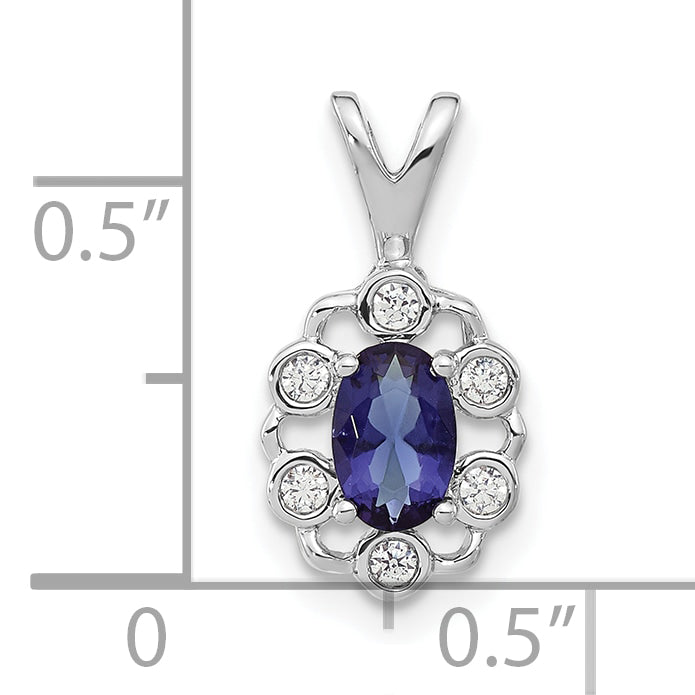 14k White Gold 1/10 Ct. Lab Grown Diamond VS/SI+ G+ and Lab Created Blue Sapphire Pendant