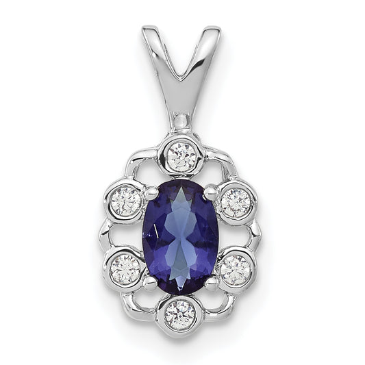 14k White Gold 1/10 Ct. Lab Grown Diamond VS/SI+ G+ and Lab Created Blue Sapphire Pendant