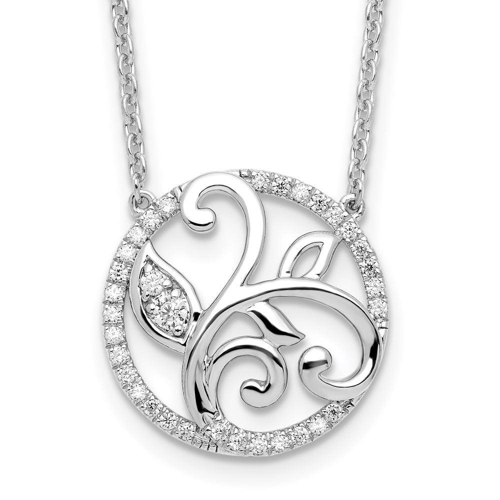 14K White Gold Lab Grown VS/SI+ G+ Diamond Floral Circle Necklace
