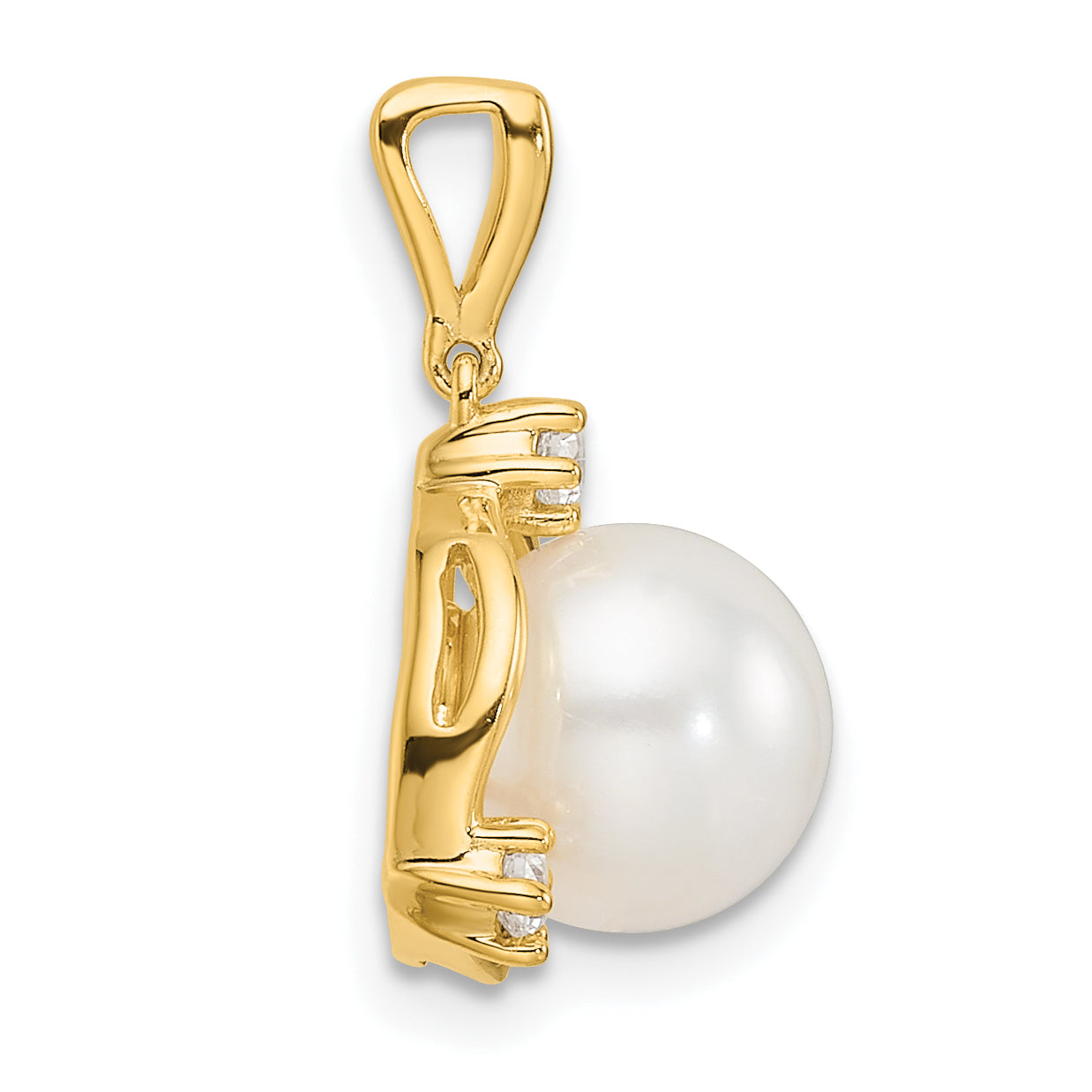 14k Yellow Gold 1/8 Ct. Lab Grown Diamond VS/SI+ G+ and 8.00 mm Round Freshwater Cultured Pearl Pendant