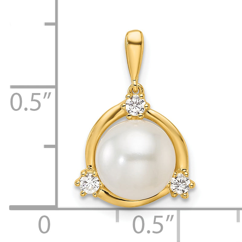 14k Yellow Gold 1/8 Ct. Lab Grown Diamond VS/SI+ G+ and 8.00 mm Round Freshwater Cultured Pearl Pendant
