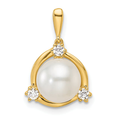 14k Yellow Gold 1/8 Ct. Lab Grown Diamond VS/SI+ G+ and 8.00 mm Round Freshwater Cultured Pearl Pendant