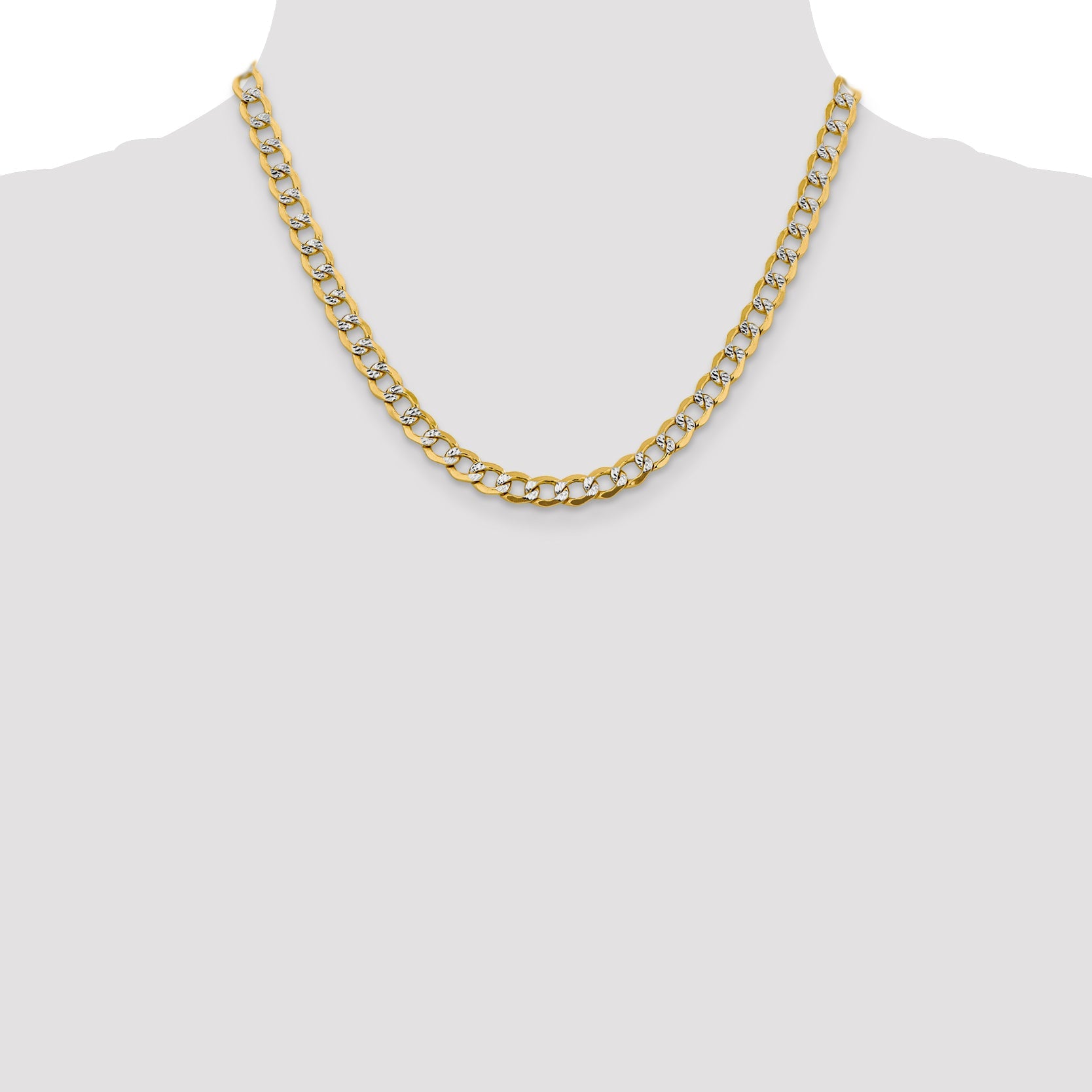 14K Yellow & Rhodium 18 Inch 6.75mm Semi-Solid With Pav Curb Lobster ...