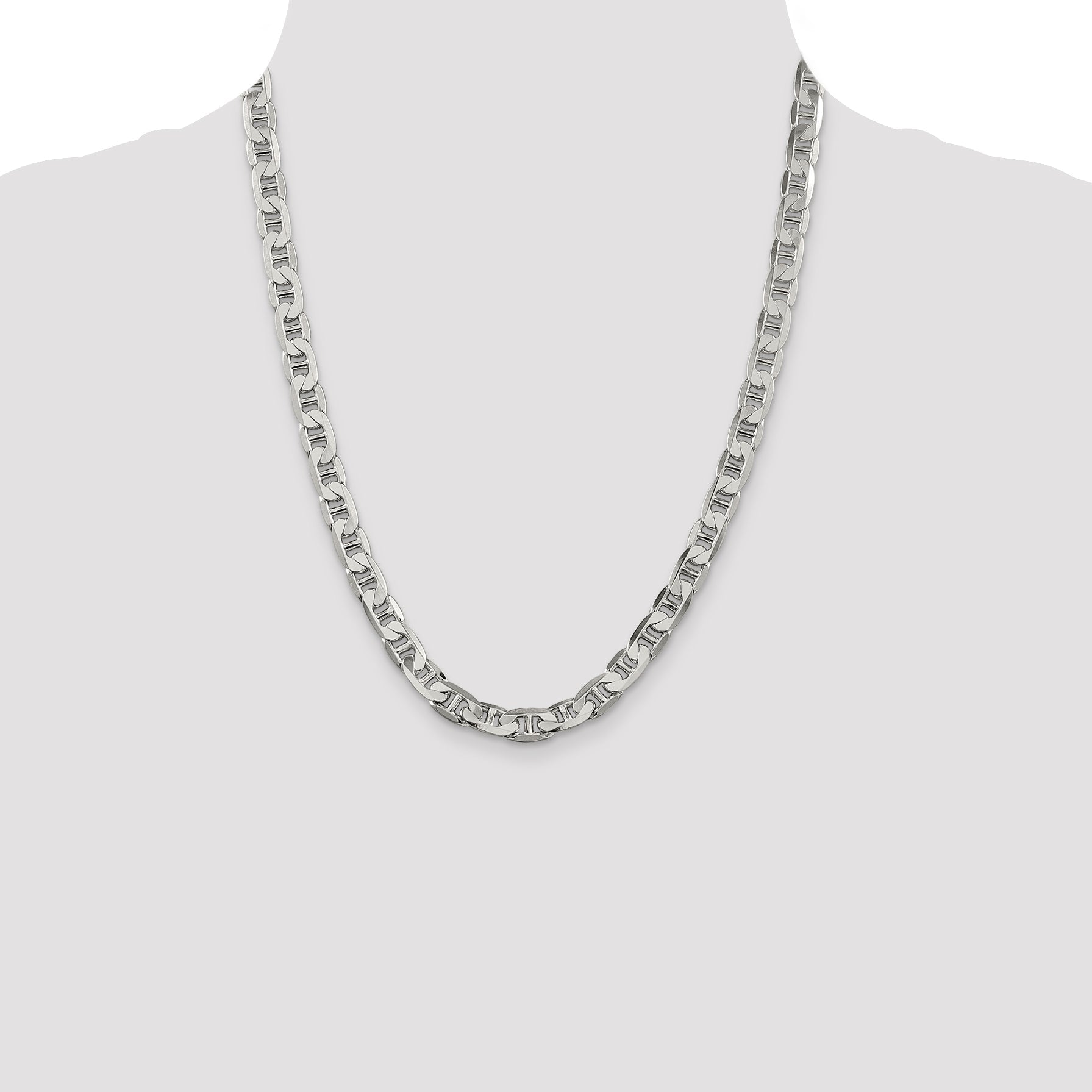 22 Inch Sterling Silver 7mm Flat Anchor Chain Necklace