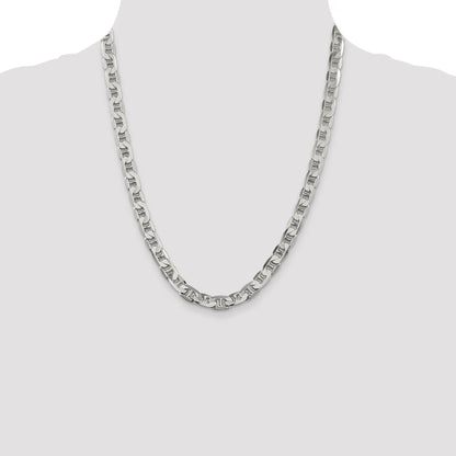 22 Inch Sterling Silver 7mm Flat Anchor Chain Necklace