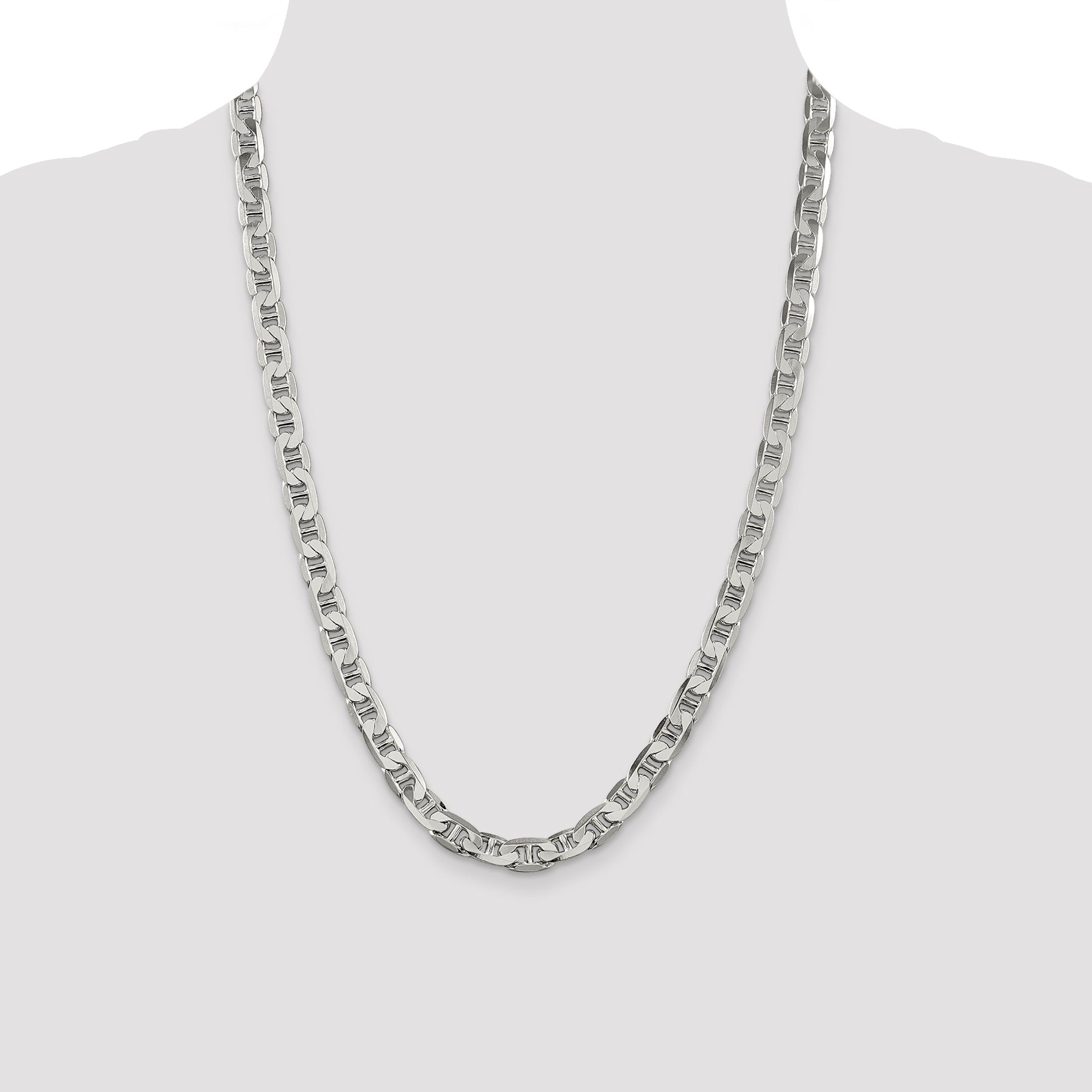 24 Inch Sterling Silver 7mm Flat Anchor Chain Necklace