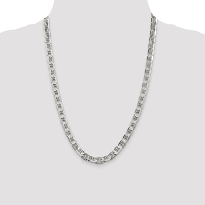 24 Inch Sterling Silver 7mm Flat Anchor Chain Necklace