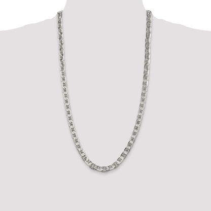 28 Inch Sterling Silver 7mm Flat Anchor Chain Necklace