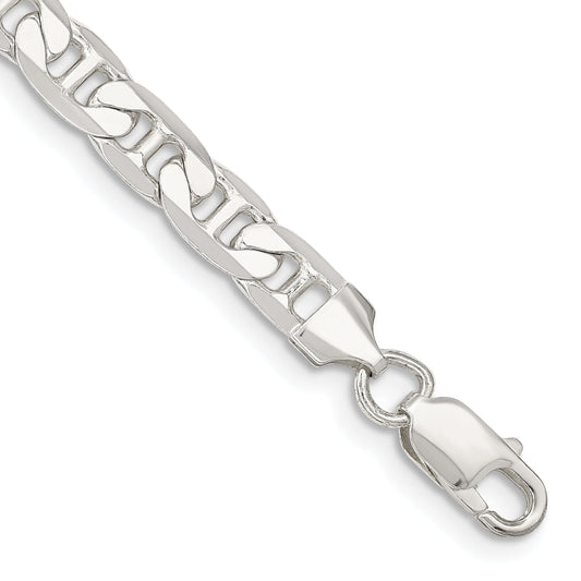 9 Inch Sterling Silver 7mm Flat Anchor Chain Bracelet