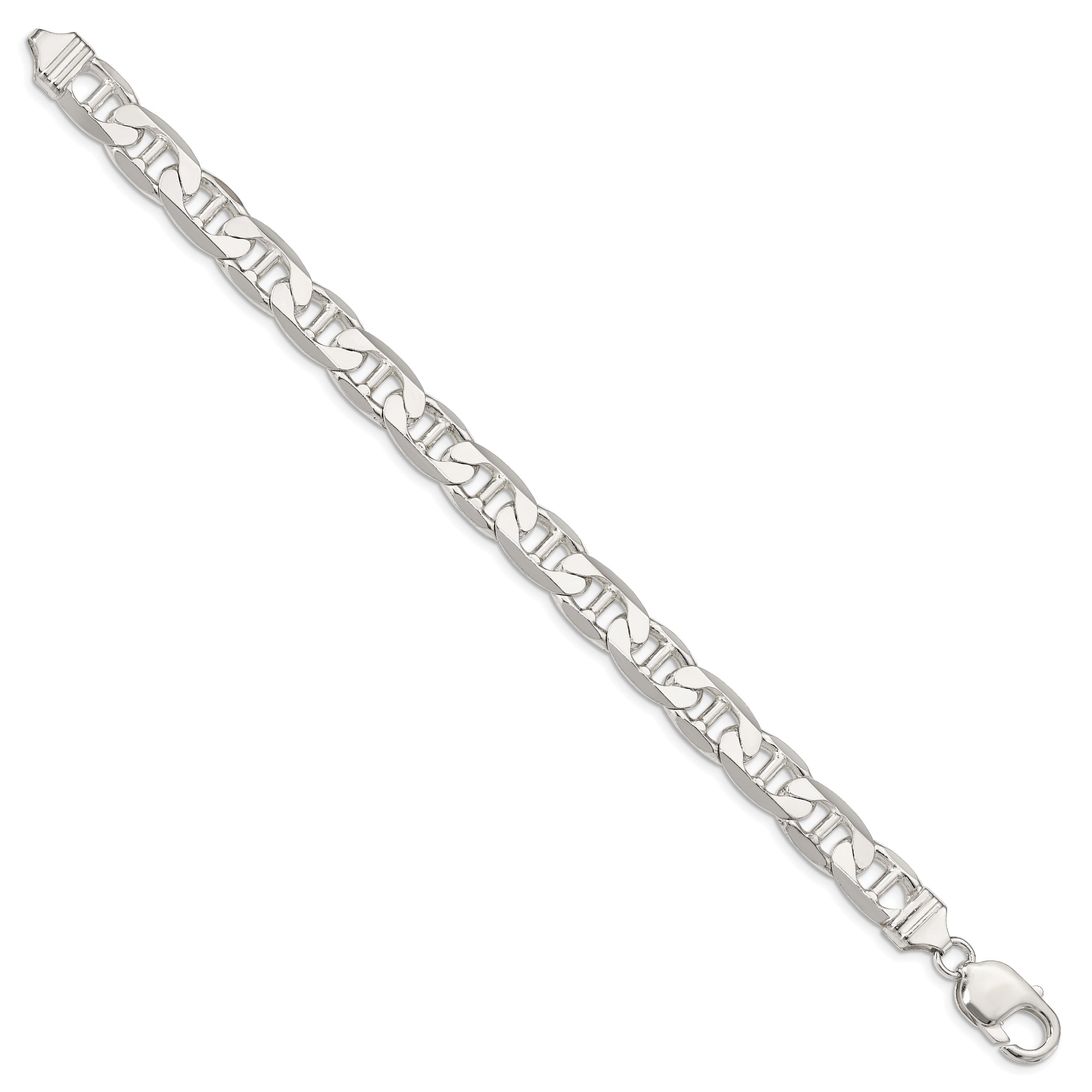 8 Inch Sterling Silver 9.5mm Flat Anchor Chain Bracelet