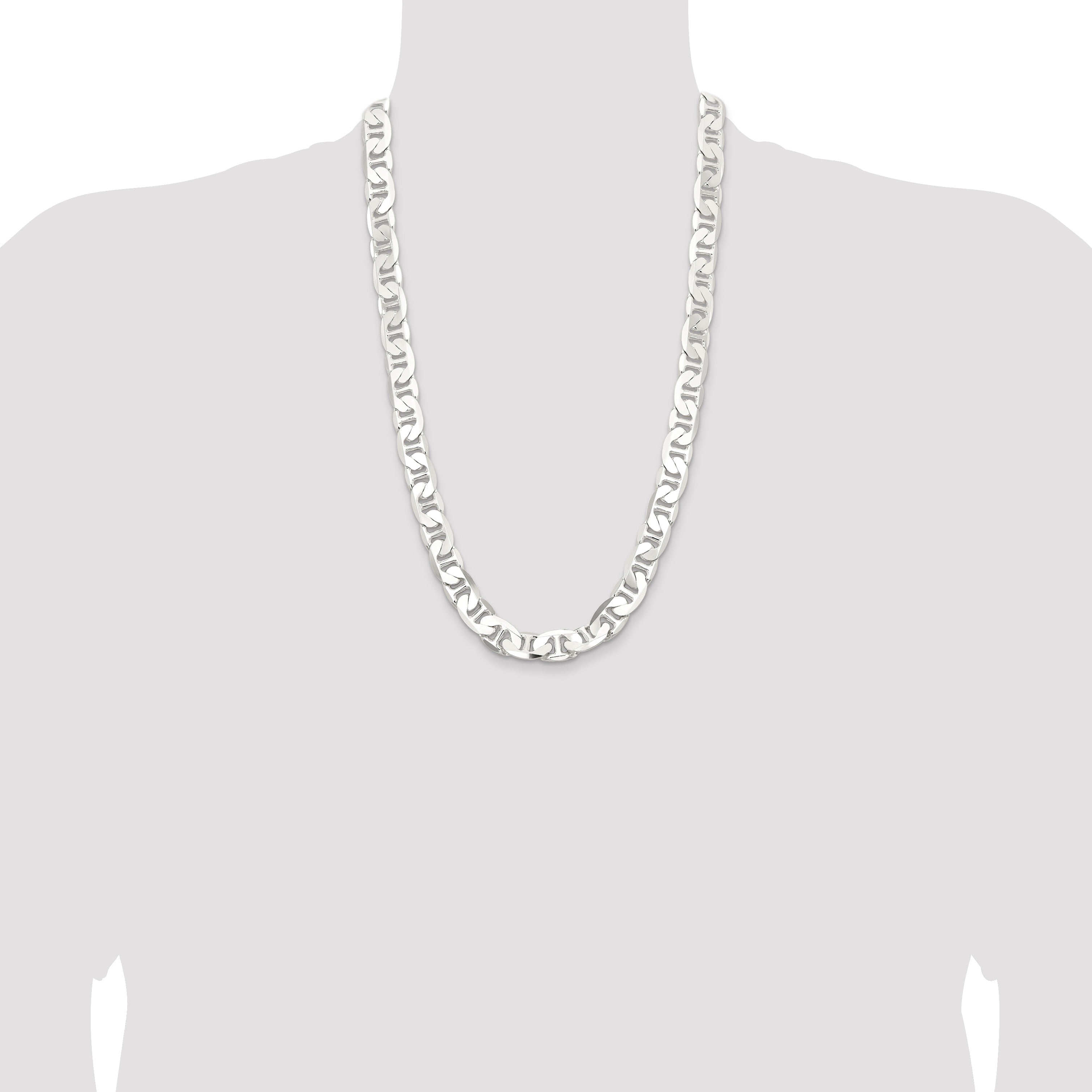 26 Inch Sterling Silver 11.5mm Flat Anchor Chain Necklace