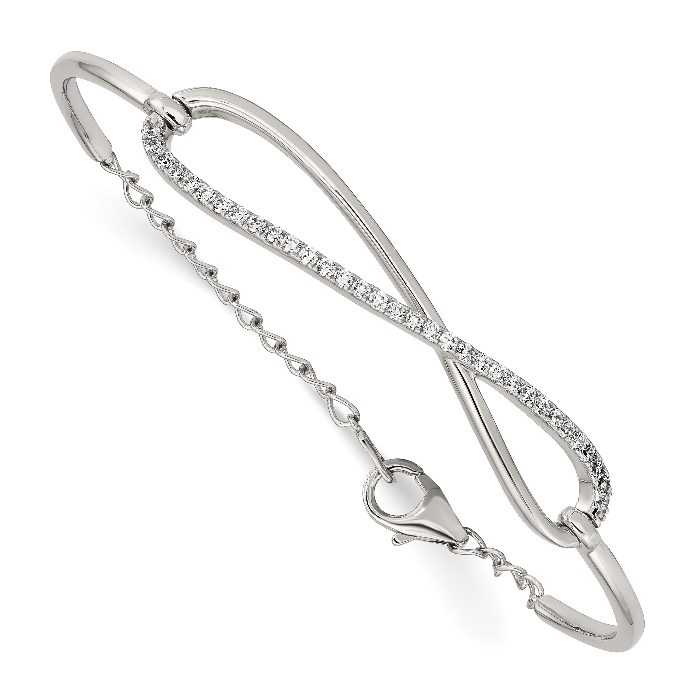 7 Inch Sterling Shimmer Silver Rhodium-Plated 33 Stone Cz Infinity Symbol Bracelet